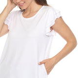 Women's Flutter Sleeve Top and Scuba Pants Set - White