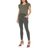 Women's Flutter Sleeve Top and Scuba Pants Set - Olive