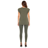 Women's Flutter Sleeve Top and Scuba Pants Set - Olive
