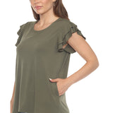 Women's Flutter Sleeve Top and Scuba Pants Set - Olive
