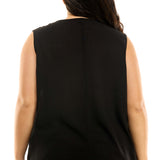 Sleeveless Embroidered Yoke Split Neck Blouse in Black - Plus