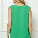 Sleeveless Embroidered Yoke Split Neck Blouse in Kelly Green