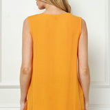 Sleeveless Embroidered Yoke Split Neck Blouse in Orange