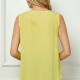 Sleeveless Embroidered Yoke Split Neck Blouse in Yellow