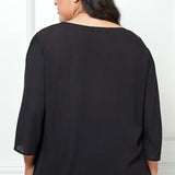 Roz and Ali 3/4 Flare Sleeve Embroidered Yoke Tunic in Black - Plus