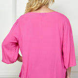 Roz and Ali 3/4 Flare Sleeve Embroidered Yoke Tunic in Pink - Plus