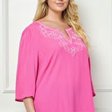Roz and Ali 3/4 Flare Sleeve Embroidered Yoke Tunic in Pink - Plus