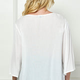 Roz and Ali 3/4 Flare Sleeve Embroidered Yoke Tunic in White - Plus