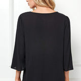 Roz and Ali 3/4 Flare Sleeve Embroidered Yoke Tunic in Black