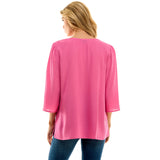 Roz and Ali 3/4 Flare Sleeve Embroidered Yoke Tunic in Pink