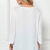 Roz and Ali 3/4 Flare Sleeve Embroidered Yoke Tunic in White