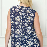 Sleeveless Ruffle Split Neck Tassel Blouse in Navy - Plus