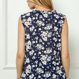 Sleeveless Ruffle Split Neck Tassel Blouse in Navy