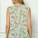 Sleeveless Ruffle Neck Tassel Blouse in Sage