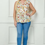 Sleeveless Ruffle Neck Tassel Blouse in Ivory - Plus