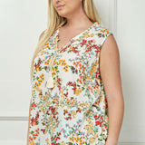 Sleeveless Ruffle Neck Tassel Blouse in Ivory - Plus