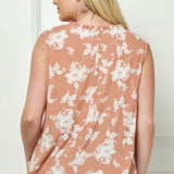 Sleeveless Ruffle Split Neck Tassel Blouse in Coral - Plus
