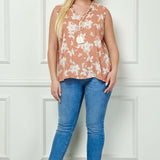 Sleeveless Ruffle Split Neck Tassel Blouse in Coral - Plus