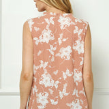 Sleeveless Ruffle Split Neck Tassel Blouse in Coral