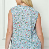 Sleeveless Ruffle Neck Tassel Blouse in Blue - Plus