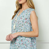 Sleeveless Ruffle Neck Tassel Blouse in Blue