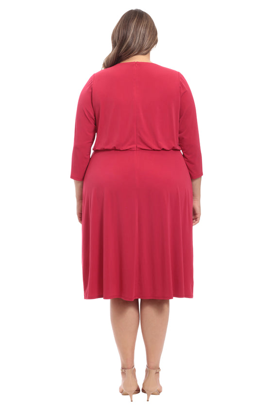 Jewel Neck Blouson Midi Dress With Side Neck Detail - Plus
