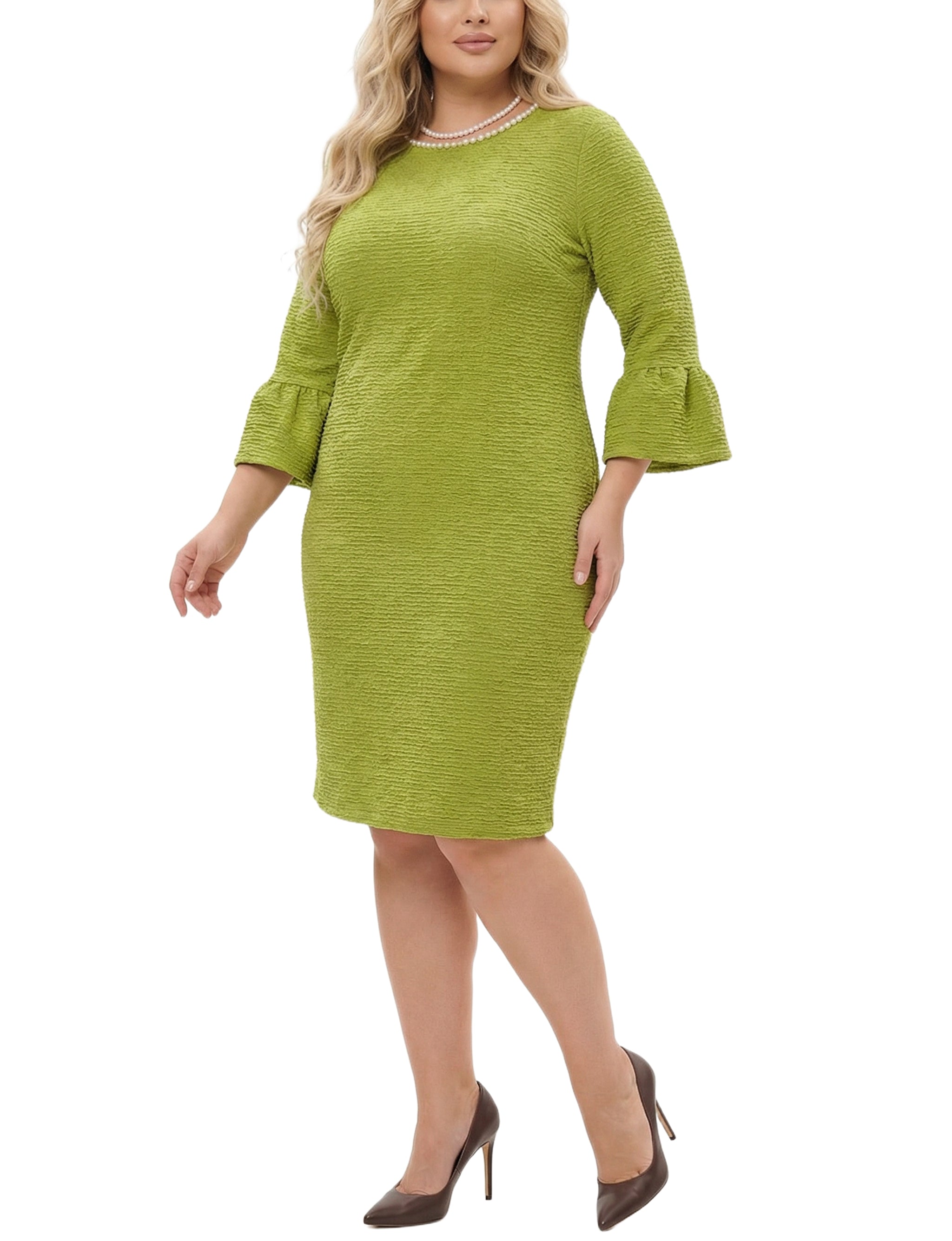 NY Collection Plus Size 3/4 Sleeve Pearl Detail Dress