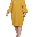 NY Collection Plus Size 3/4 Length Pearl Detail Dress- Mustard