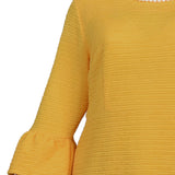 NY Collection Plus Size 3/4 Length Pearl Detail Dress- Mustard