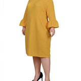 NY Collection Plus Size 3/4 Length Pearl Detail Dress- Mustard