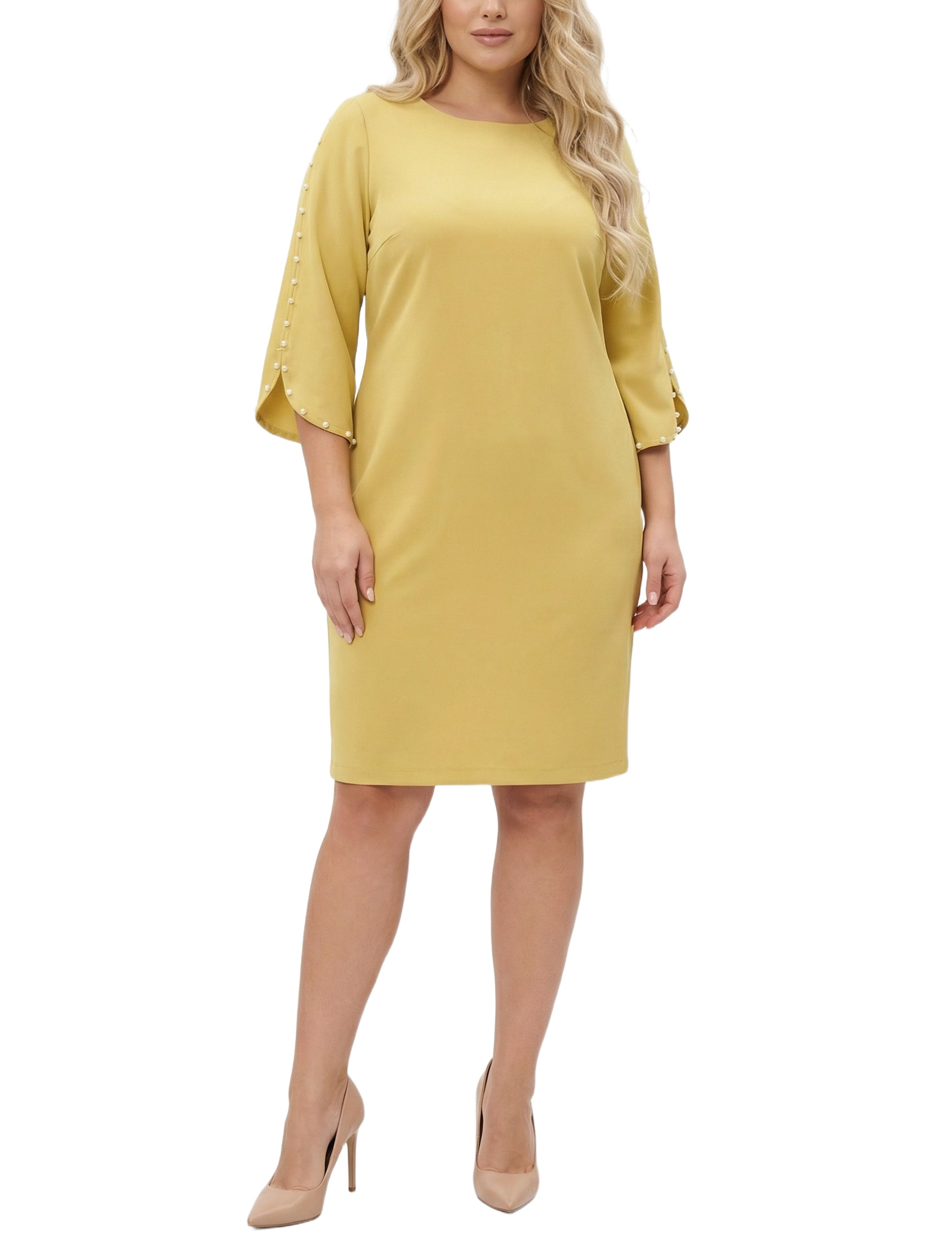 NY Collection Plus Size 3/4 Pearl-Detail Petal Sleeve Dress