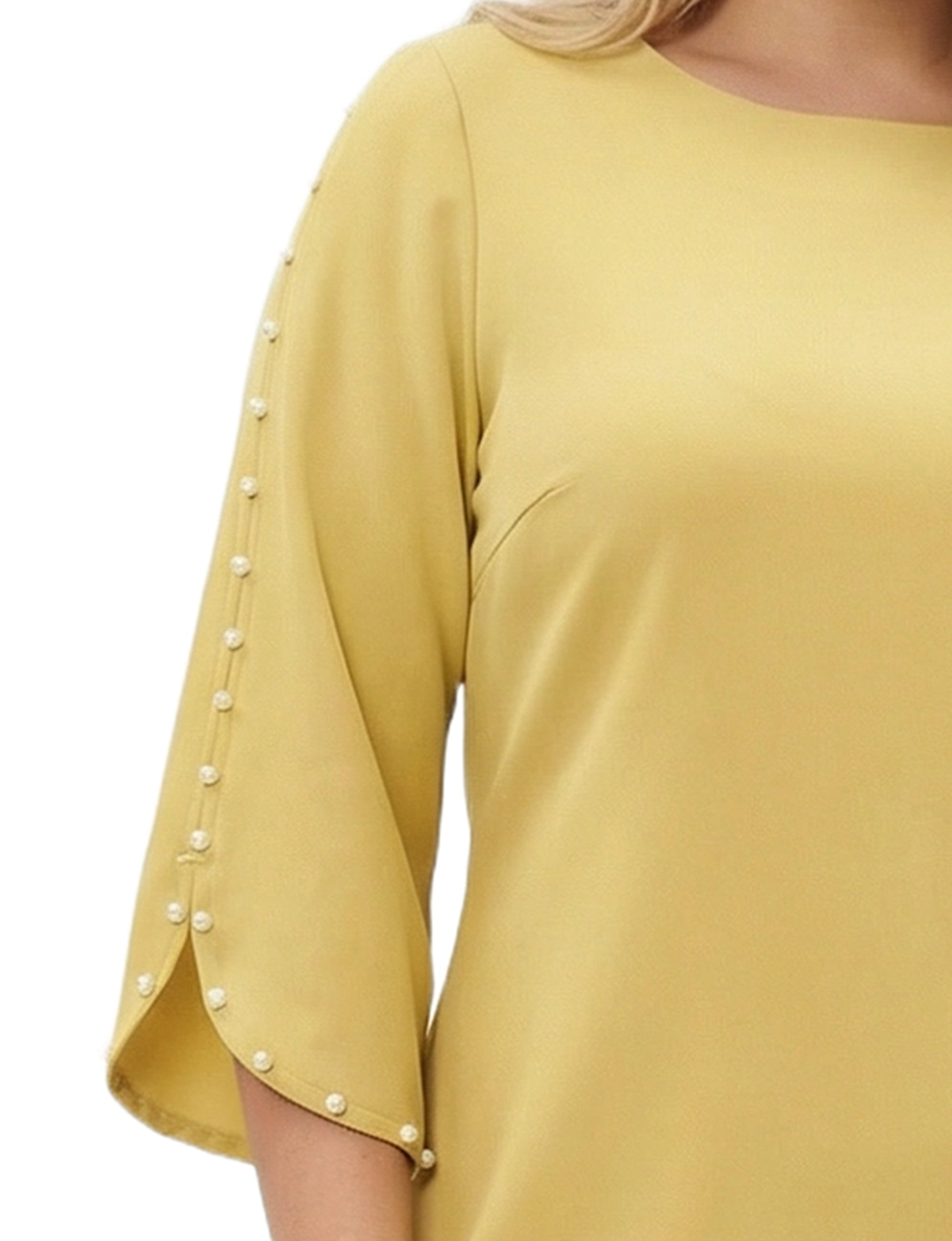 NY Collection Plus Size 3/4 Pearl-Detail Petal Sleeve Dress Dressbarn NY Collection Plus Size 3/4 Pearl-Detail Petal Sleeve Dress Dressbarn