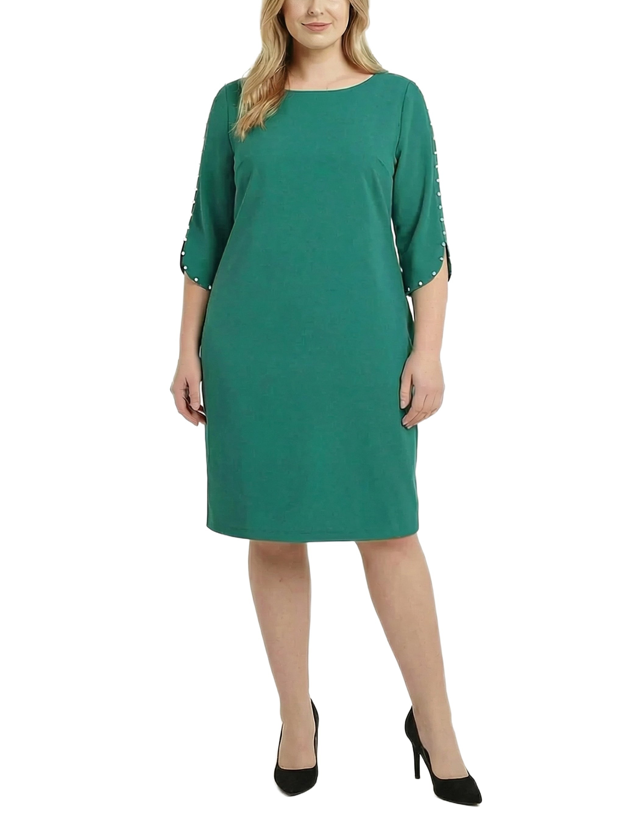 NY Collection Plus Size 3/4 Pearl-Detail Petal Sleeve Dress
