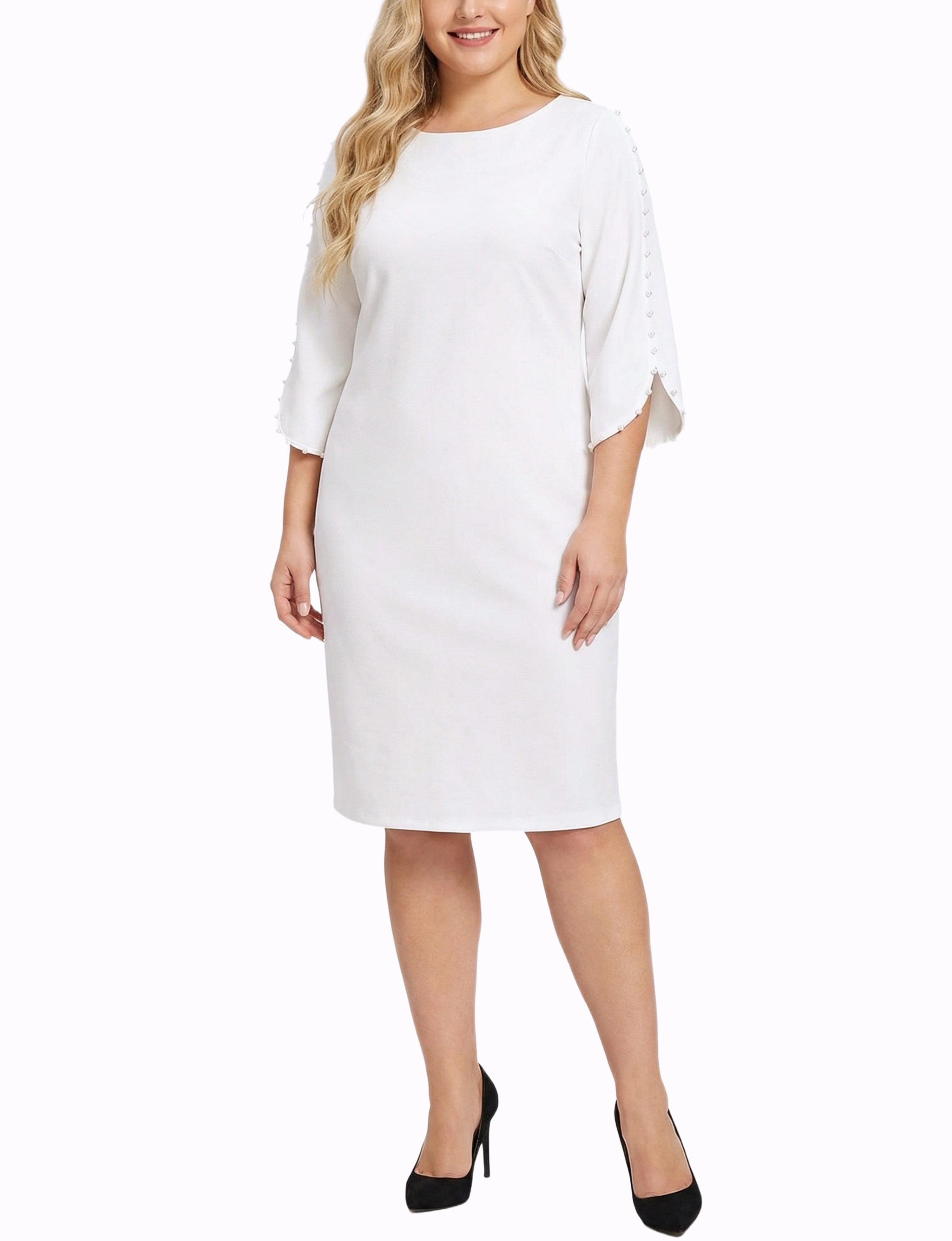 NY Collection Plus Size 3/4 Pearl-Detail Petal Sleeve Dress