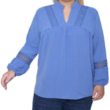 NY Collection Plus Size Long Sleeve Blouse With Crochet Trim
