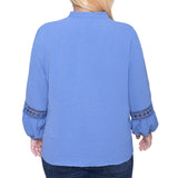 NY Collection Plus Size Long Sleeve Blouse With Crochet Trim