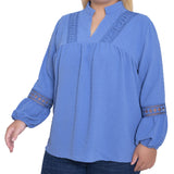 NY Collection Plus Size Long Sleeve Blouse With Crochet Trim