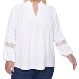 NY Collection Plus Size Long Sleeve Blouse With Crochet Trim