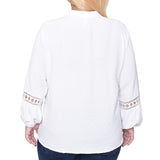 NY Collection Plus Size Long Sleeve Blouse With Crochet Trim