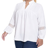 NY Collection Plus Size Long Sleeve Blouse With Crochet Trim