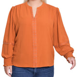 NY Collection Plus Size Long Sleeve Studded Blouse