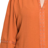 NY Collection Plus Size Long Sleeve Studded Blouse