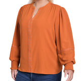 NY Collection Plus Size Long Sleeve Studded Blouse