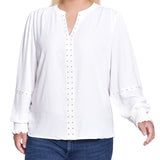 NY Collection Plus Size Long Sleeve Studded Blouse