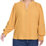NY Collection Plus Size Long Sleeve Studded Blouse