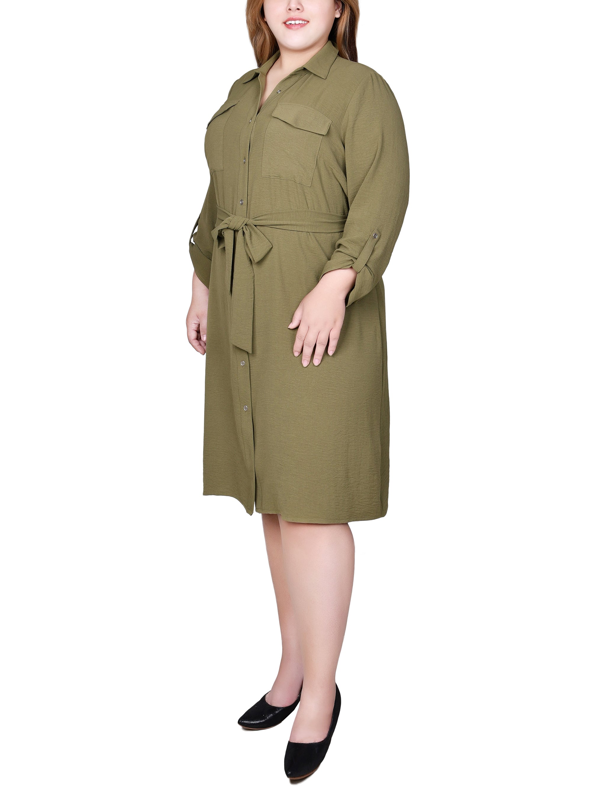plus size olive green shirt dress Marina Rinaldi | Woman - Cotton poplin dress - Olive Green