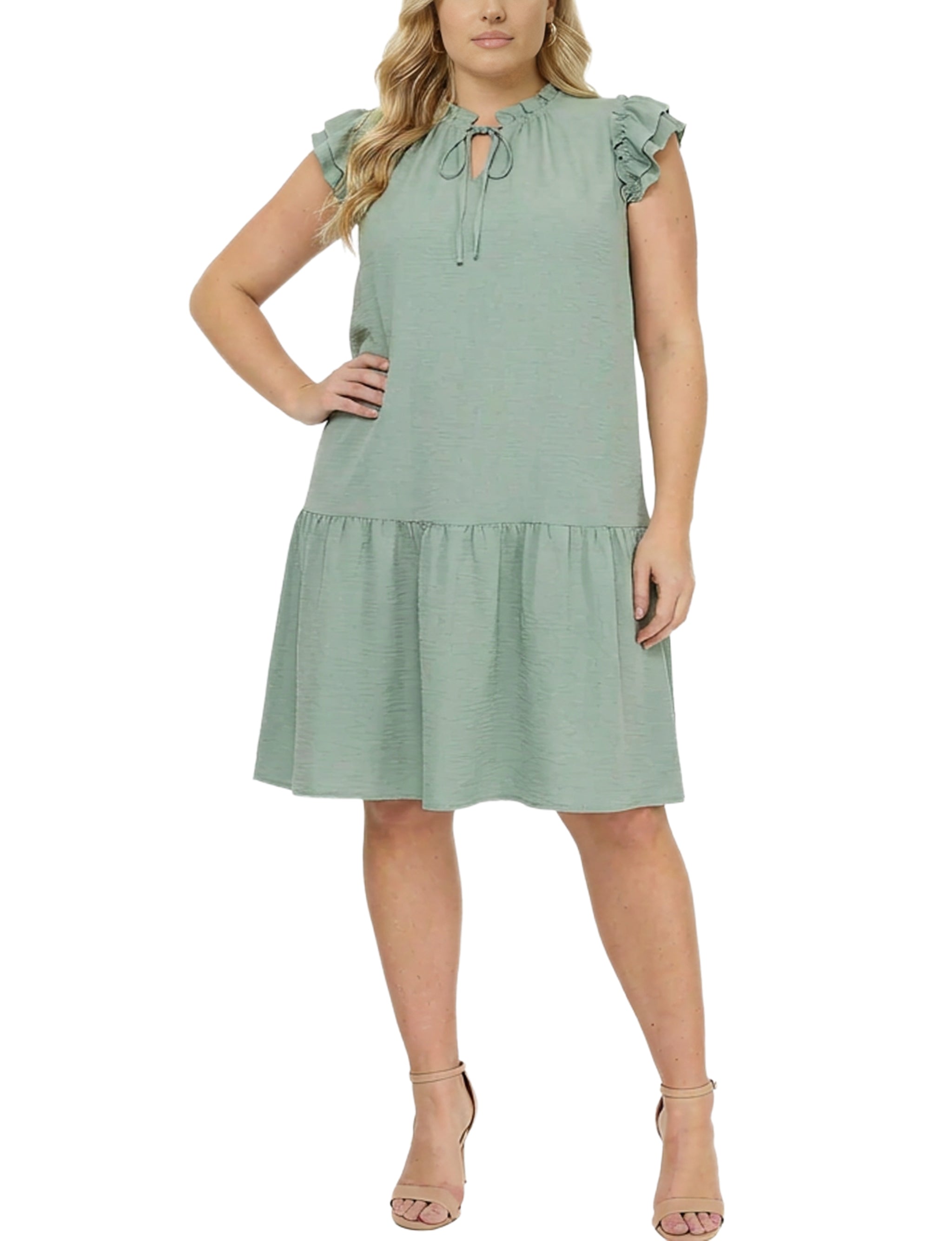 Ny Collection Plus Size Flutter Sleeve Flounced Dress Sage / 3X