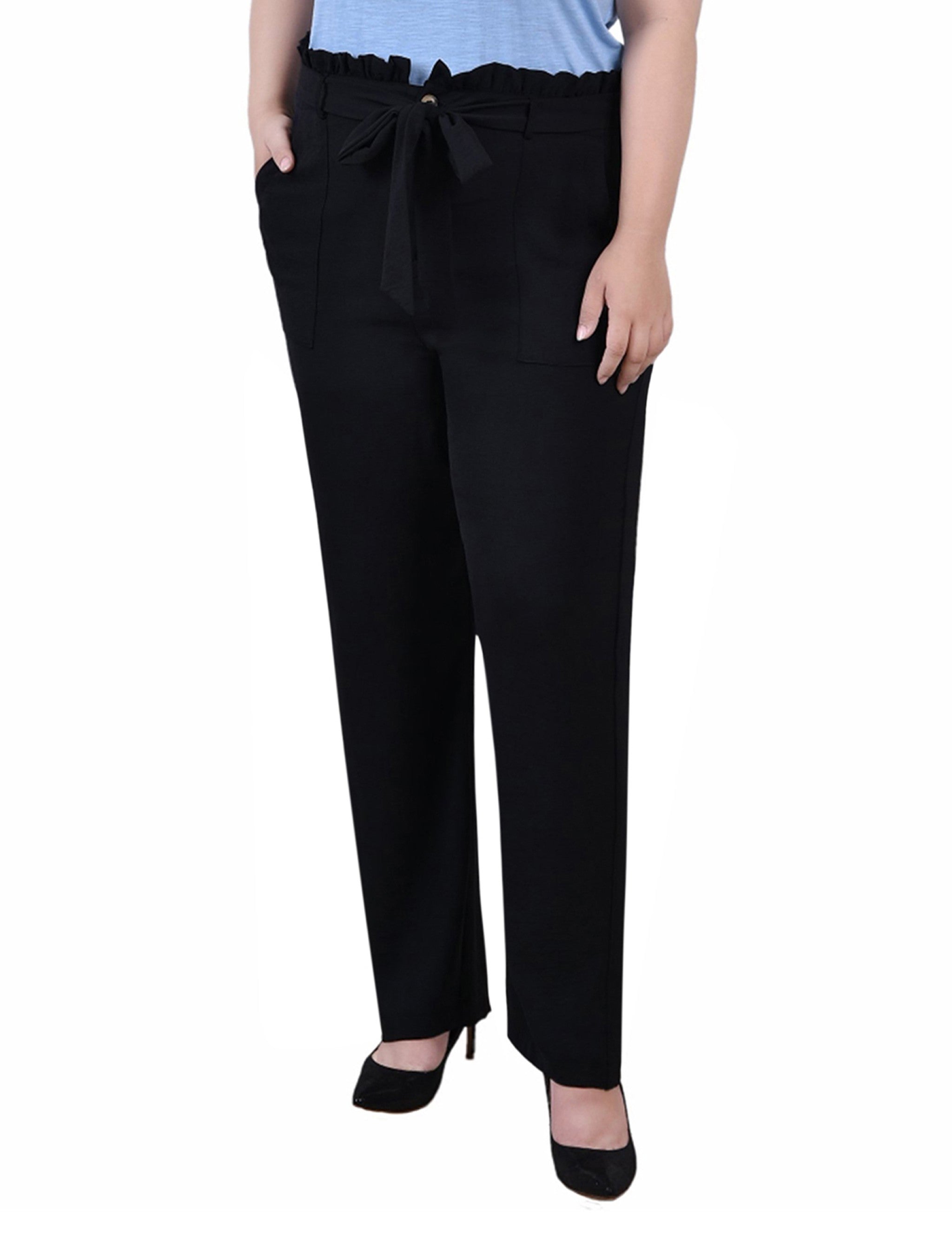 Full Length Paper Bag Waist Pants, Plus