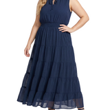 Sleeveless Tiered Swiss Dot Maxi Dress, Plus