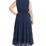 Sleeveless Tiered Swiss Dot Maxi Dress, Plus